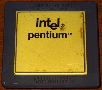 Intel Pentium 60 MHz CPU (Goldcap) A80501-60 sSpec: SX835 with Embleme Malay 1992